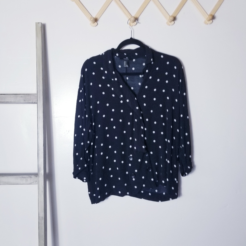 FOREVER 21 BLACK WITH WHITE POLKA DOT DRESSY BLOUSES WITH BUTTONS SIZE MEDIUM